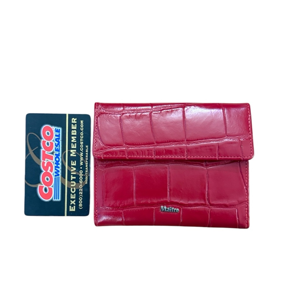 Red Croc-Embossed Leather RFID Wallet Organizer Accordion Multi Compartment Snap - Picture 2 of 13